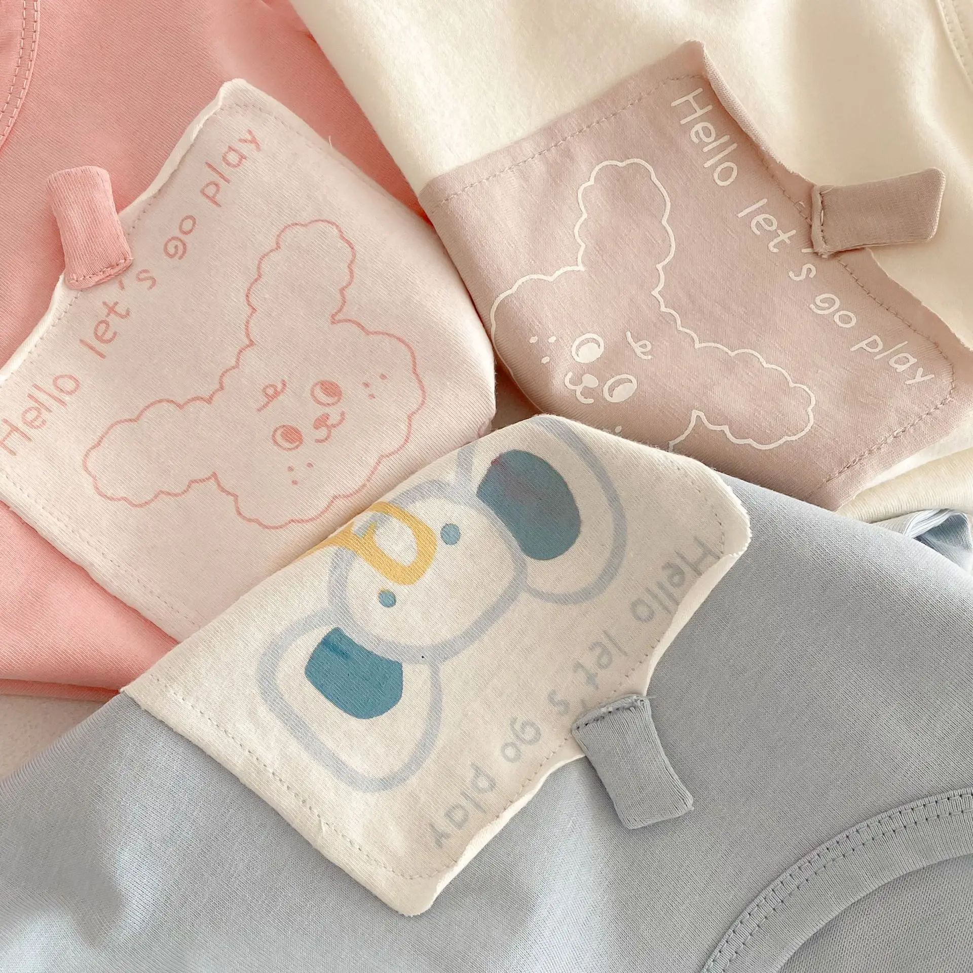 Girls Cartoon T-Shirts Set Pink Blue Cream Korean Style - Image 6