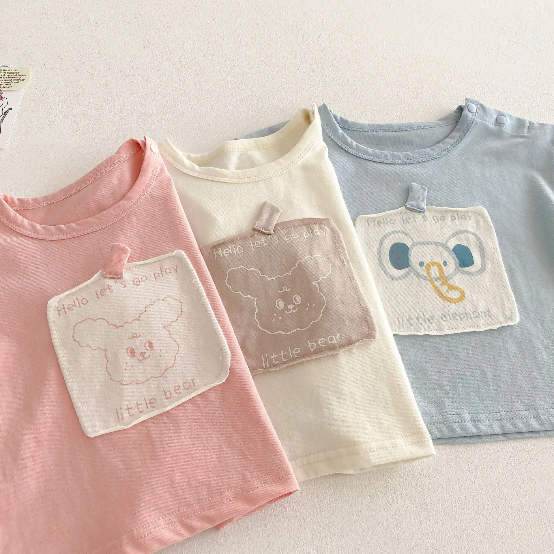 Girls Cartoon T-Shirts Set Pink Blue Cream Korean Style - Image 7