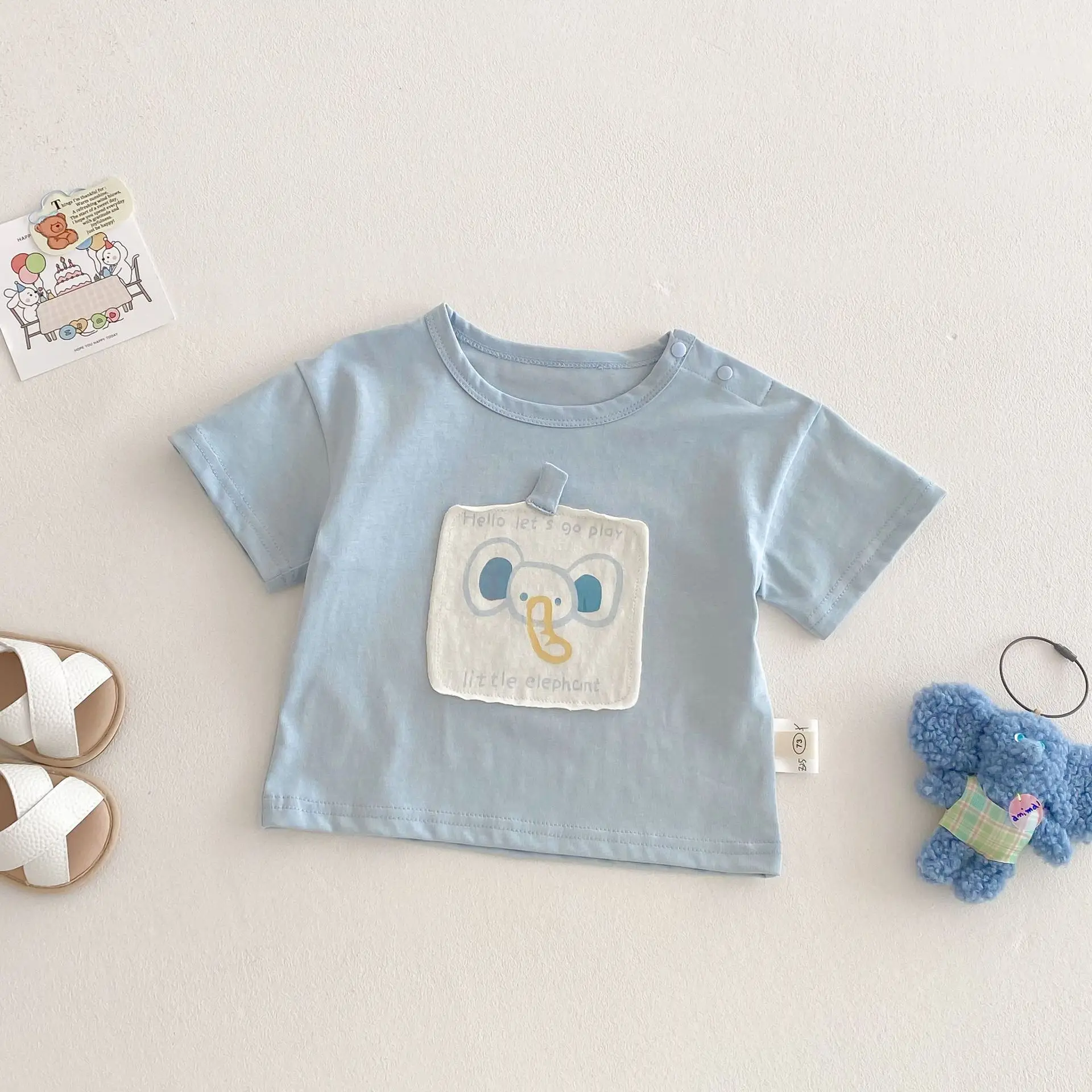 Girls Cartoon T-Shirts Set Pink Blue Cream Korean Style - Image 3