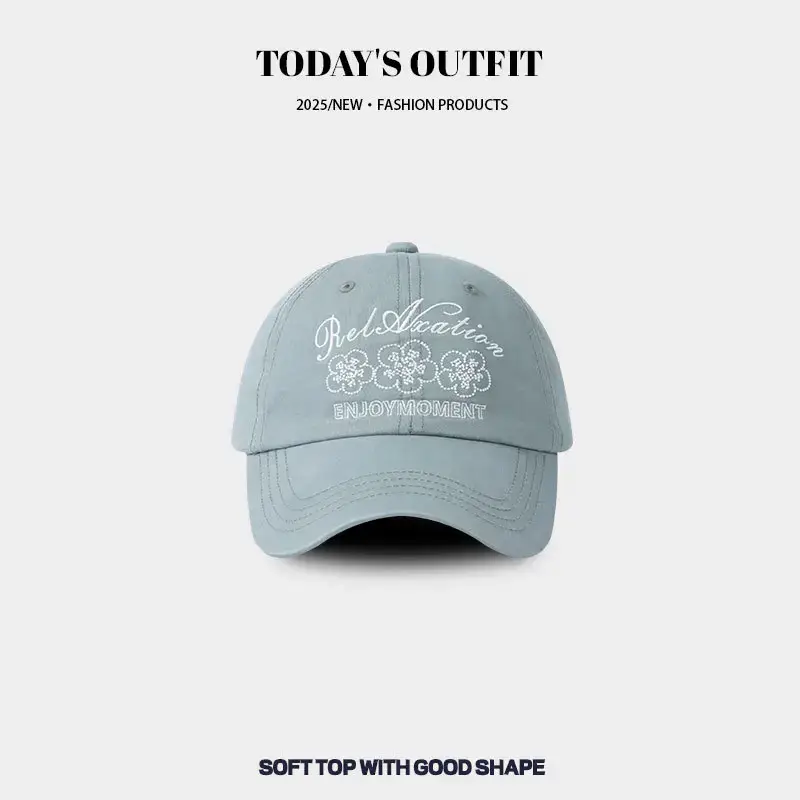 2025 New Retro Embroidered Flower Letter Baseball Hat Women's Spring and Summer Casual Easiest for Match Face Showing Small Duck Tongue Hat Men