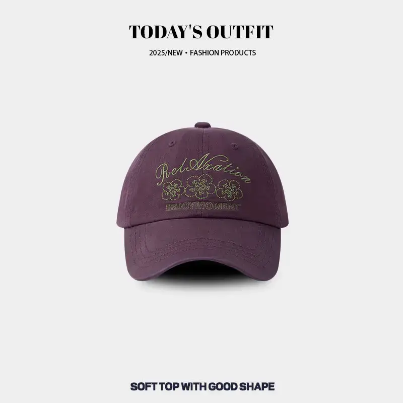 2025 New Retro Embroidered Flower Letter Baseball Hat Women's Spring and Summer Casual Easiest for Match Face Showing Small Duck Tongue Hat Men
