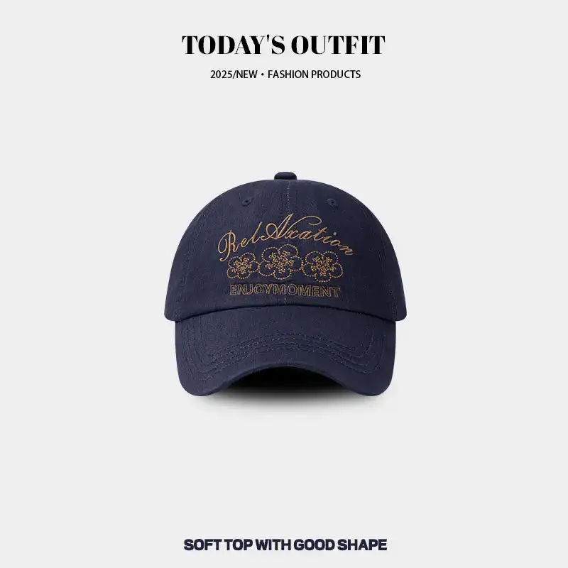 2025 New Retro Embroidered Flower Letter Baseball Hat Women's Spring and Summer Casual Easiest for Match Face Showing Small Duck Tongue Hat Men