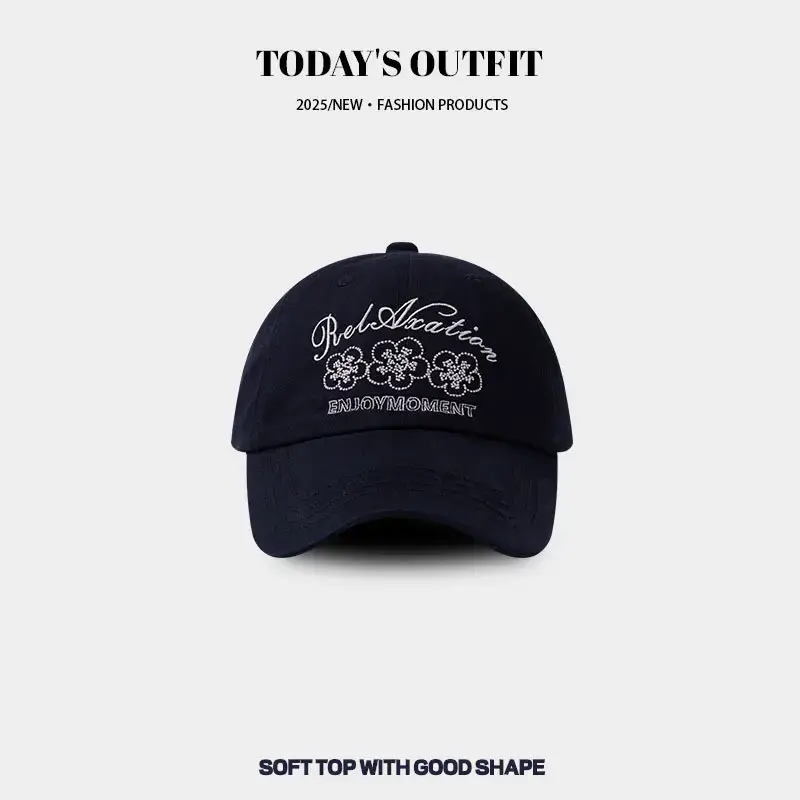 2025 New Retro Embroidered Flower Letter Baseball Hat Women's Spring and Summer Casual Easiest for Match Face Showing Small Duck Tongue Hat Men