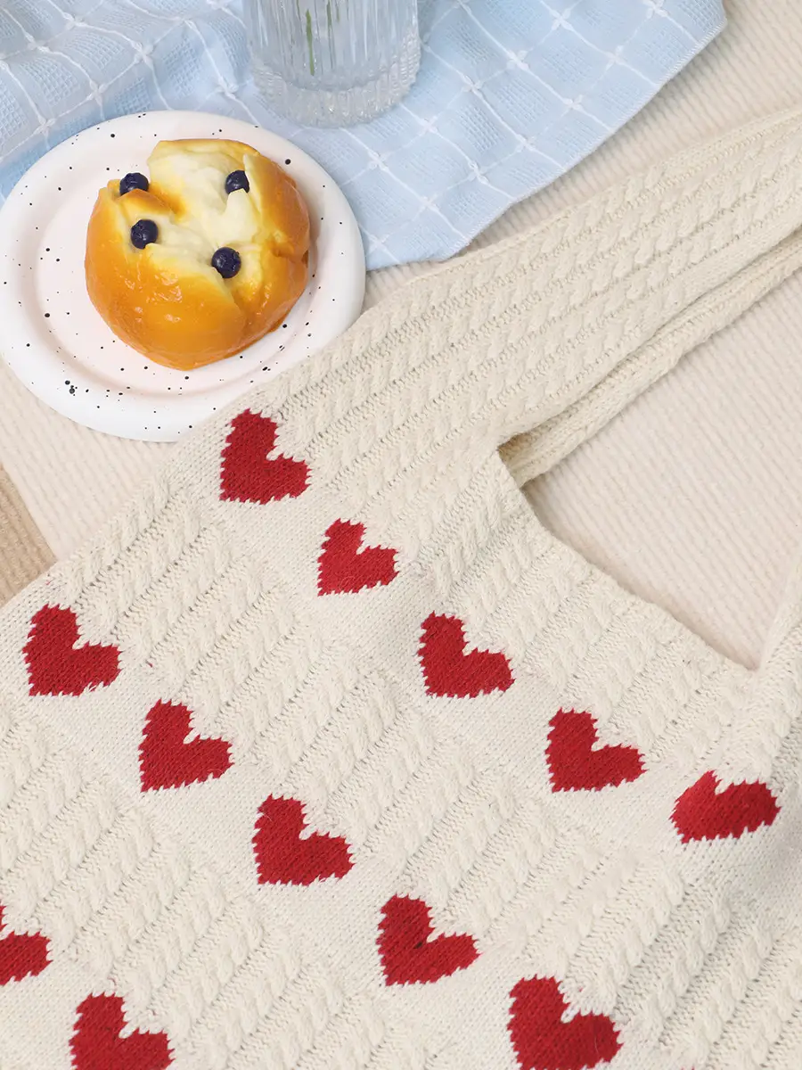 Knitted Heart Tote Bag Large Capacity Women's Shoulder Bag - Image 10
