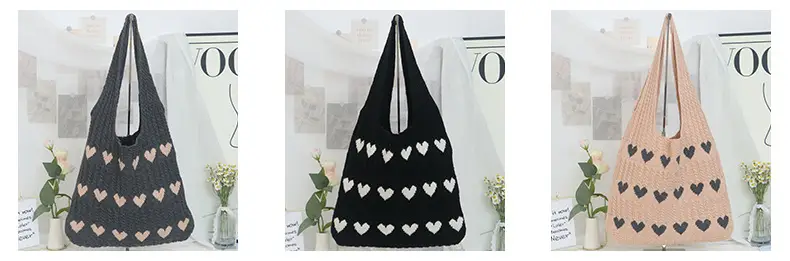 Knitted Heart Tote Bag Large Capacity Women's Shoulder Bag — feature 10