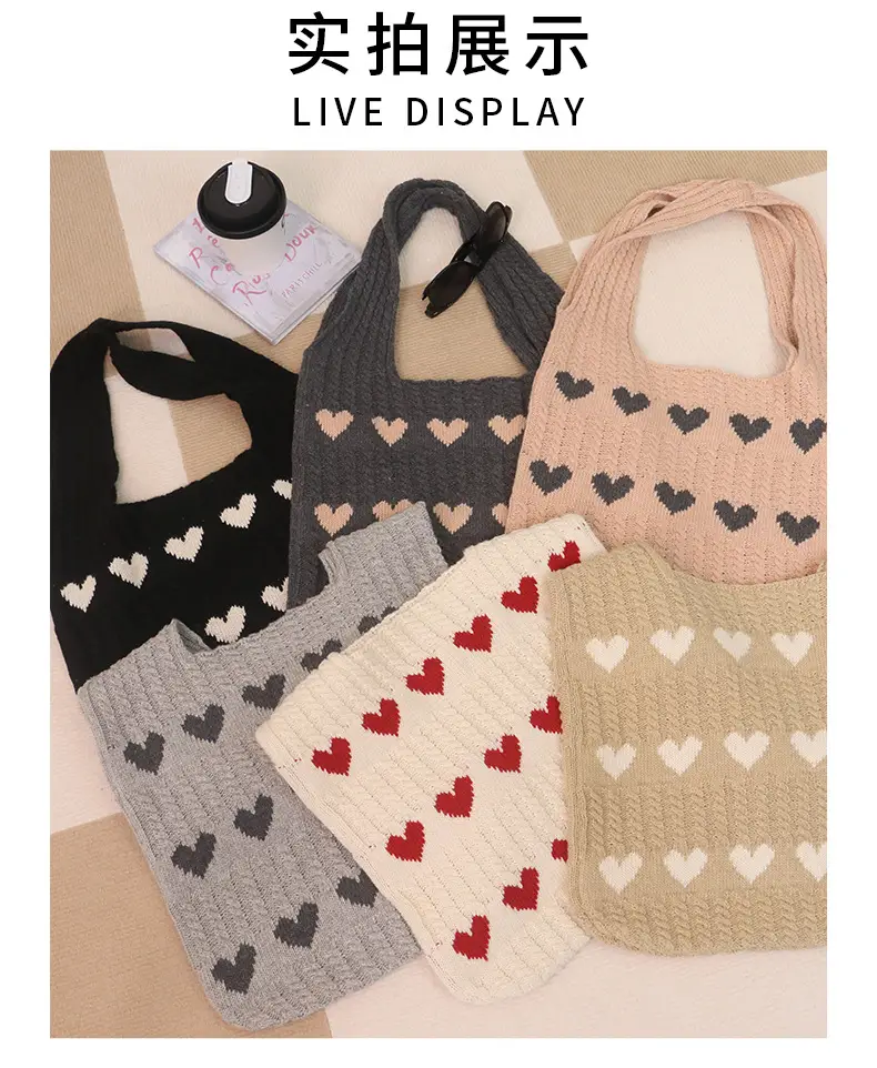 Knitted Heart Tote Bag Large Capacity Women's Shoulder Bag — feature 11