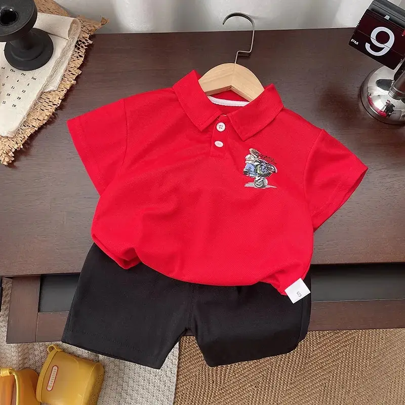 2025 Summer Boys T-Shirt Shorts Set Yellow Blue - Image 3