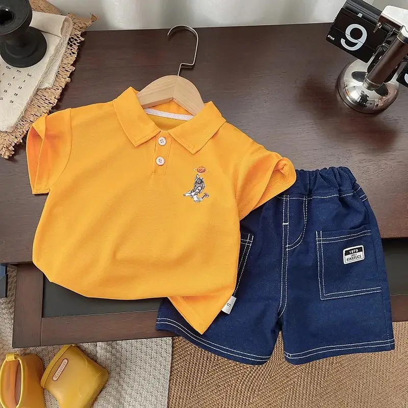 2025 Summer Boys T-Shirt Shorts Set Yellow Blue — feature 1
