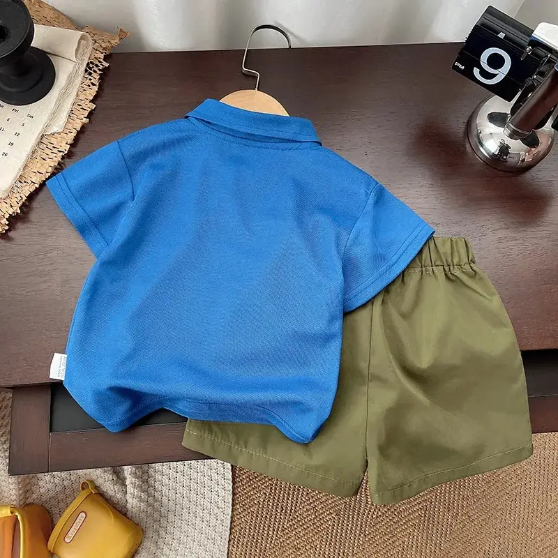 2025 Summer Boys T-Shirt Shorts Set Yellow Blue — feature 3