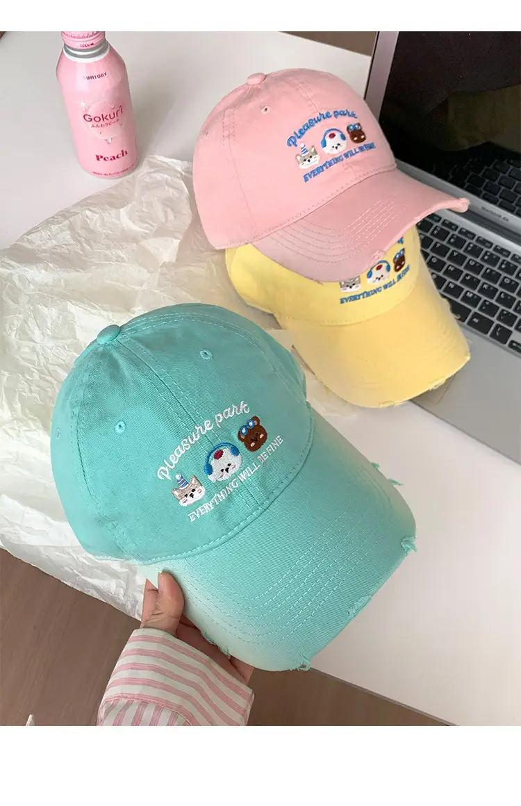 Women Yellow Cartoon Baseball Cap with Face Design — feature 11