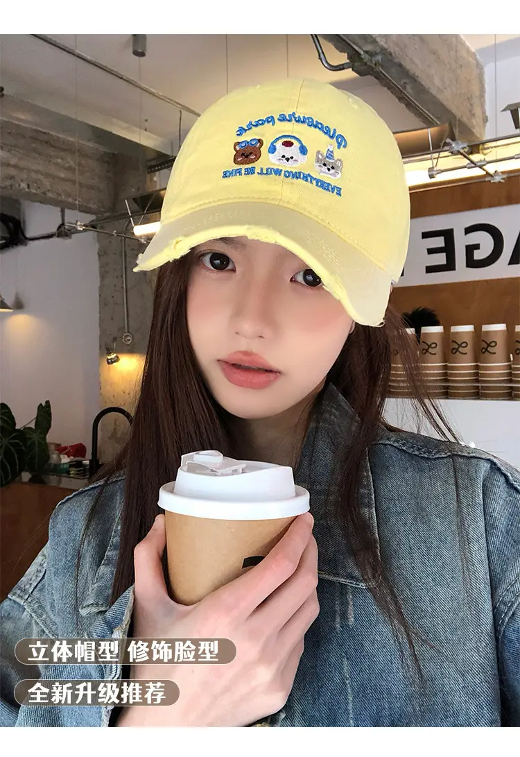 Women Yellow Cartoon Baseball Cap with Face Design — feature 6