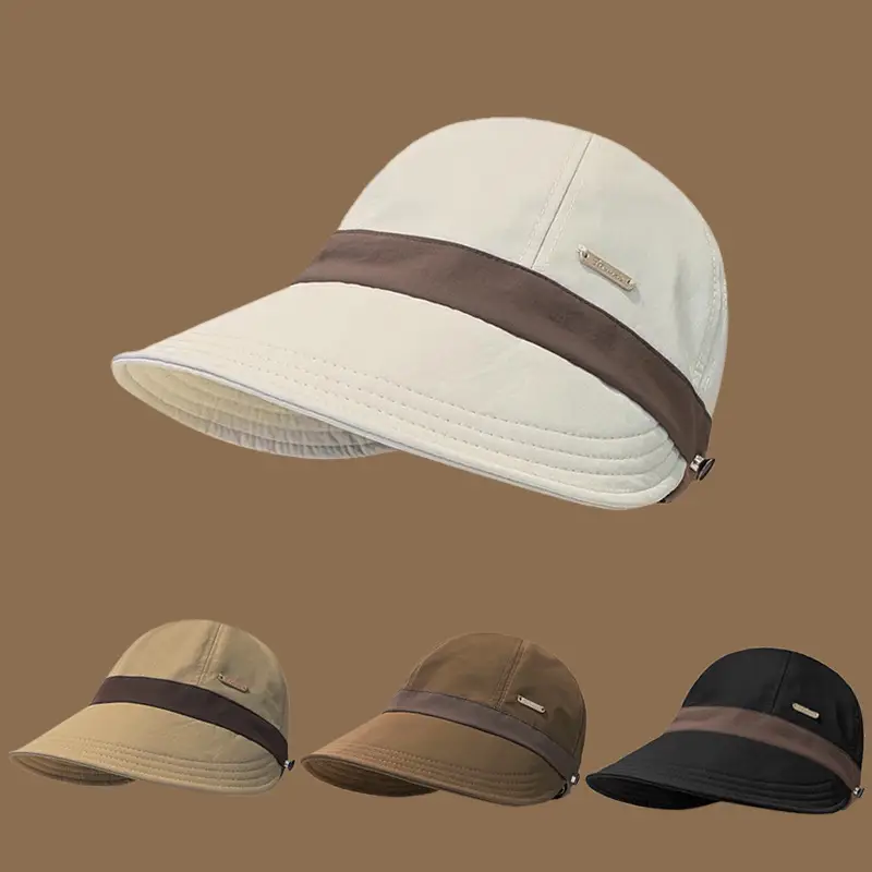 Women Sun Hat White Brown Large Bristle Fisherman Design