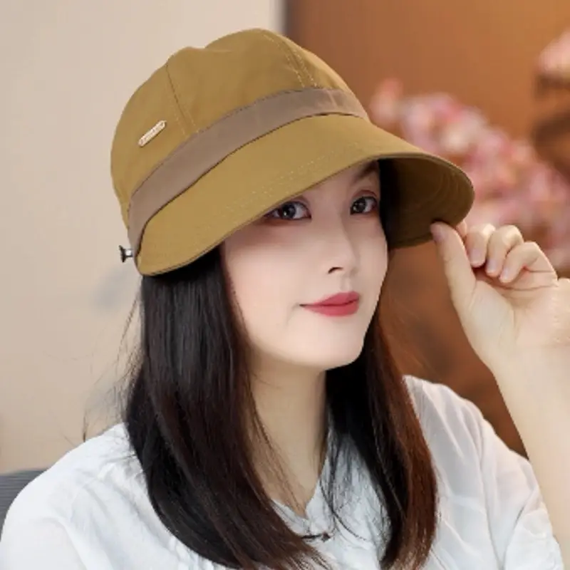 Women Sun Hat White Brown Large Bristle Fisherman Design
