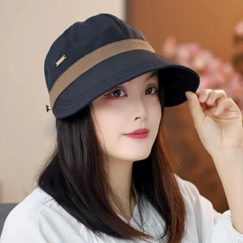Women Sun Hat White Brown Large Bristle Fisherman Design