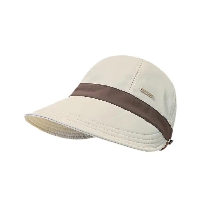 Women Sun Hat White Brown Large Bristle Fisherman Design