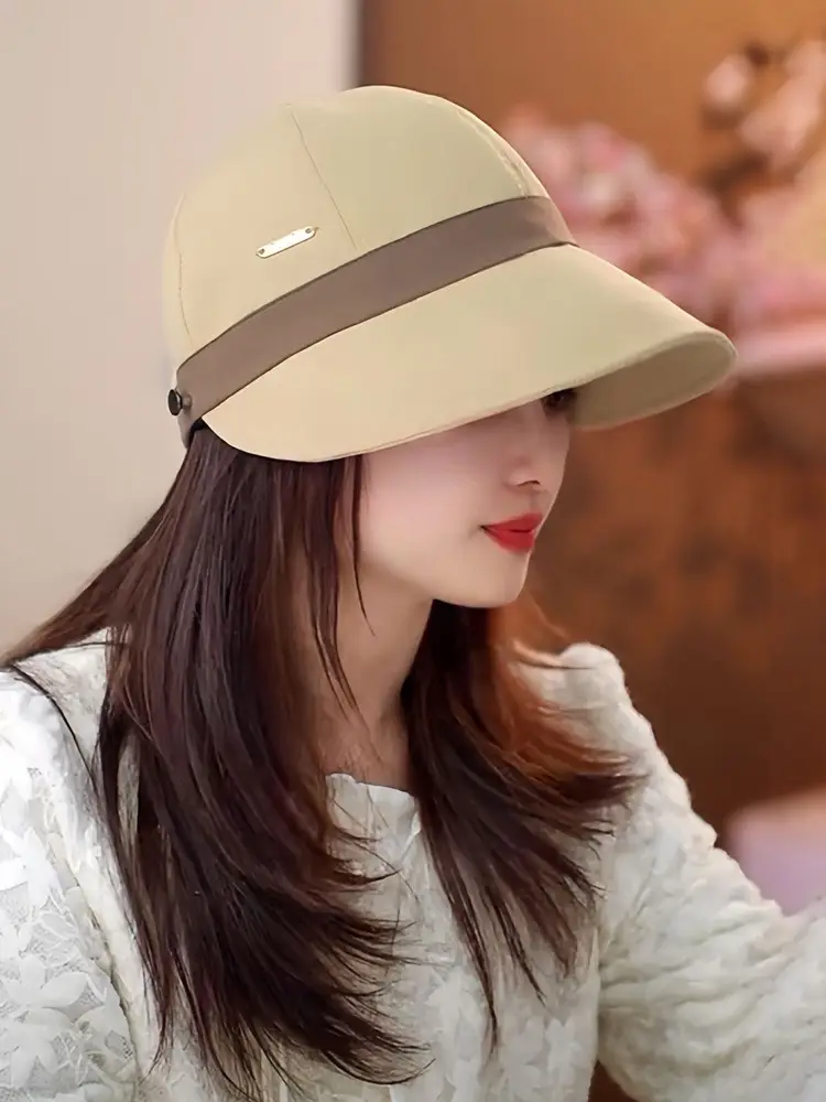 Women Sun Hat White Brown Large Bristle Fisherman Design — feature 10