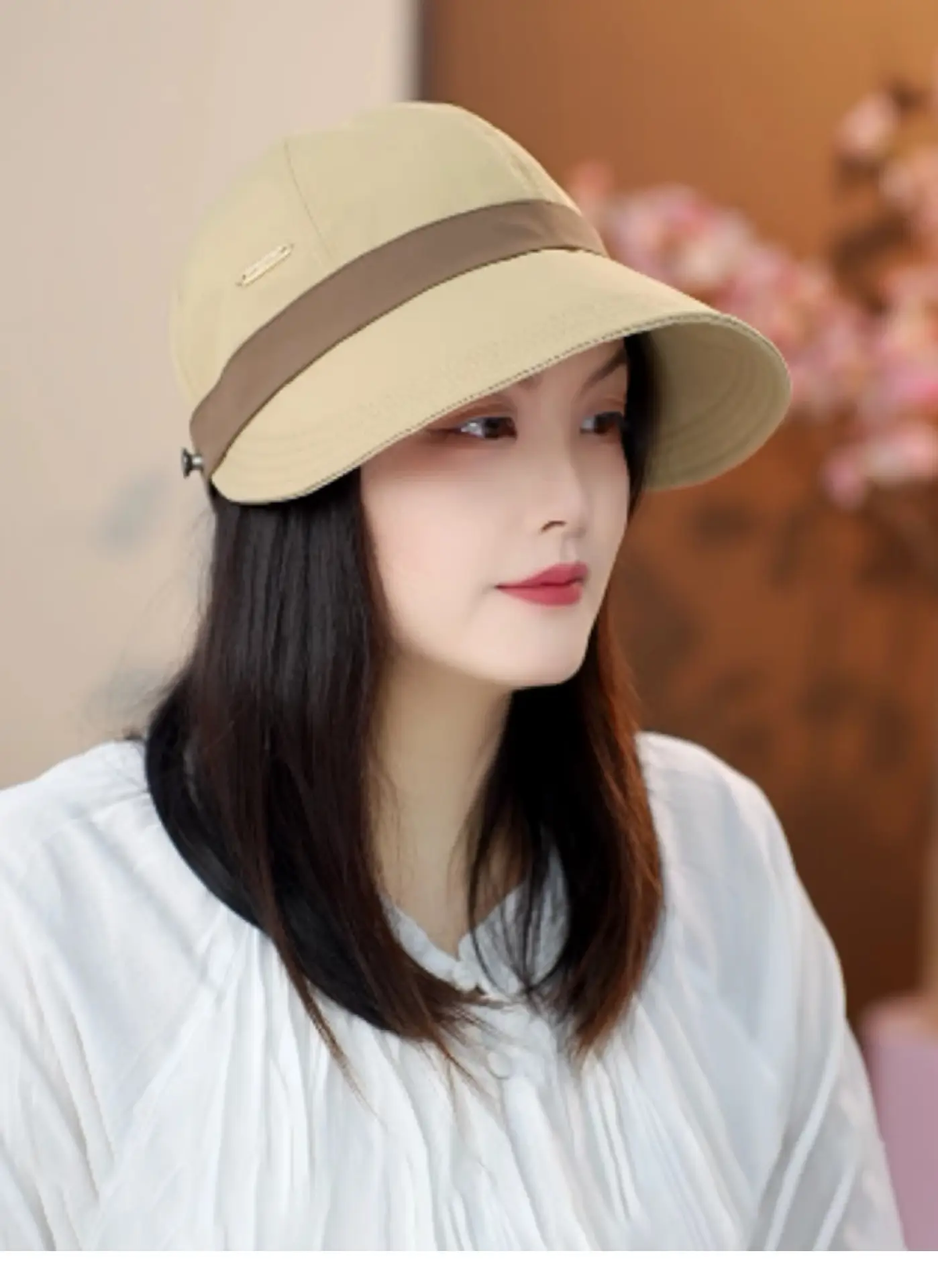 Women Sun Hat White Brown Large Bristle Fisherman Design — feature 6
