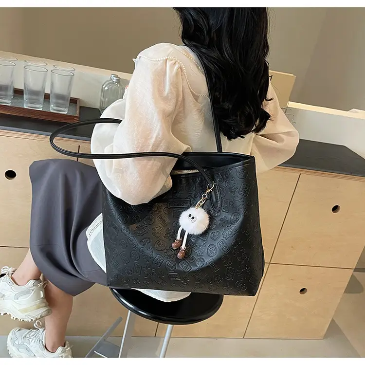 Women's White Embossed Shoulder Bag with Pink Handle & Doll Key — feature 14