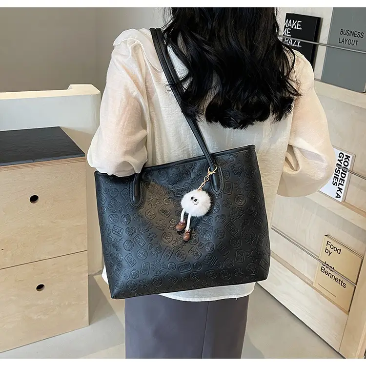 Women's White Embossed Shoulder Bag with Pink Handle & Doll Key — feature 15