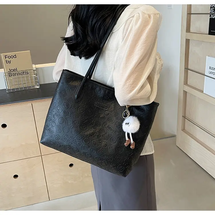 Women's White Embossed Shoulder Bag with Pink Handle & Doll Key — feature 16