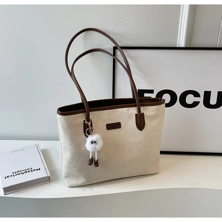 Women's White Embossed Shoulder Bag with Pink Handle & Doll Key — feature 27