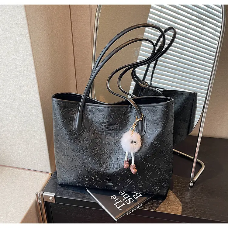 Women's White Embossed Shoulder Bag with Pink Handle & Doll Key — feature 29