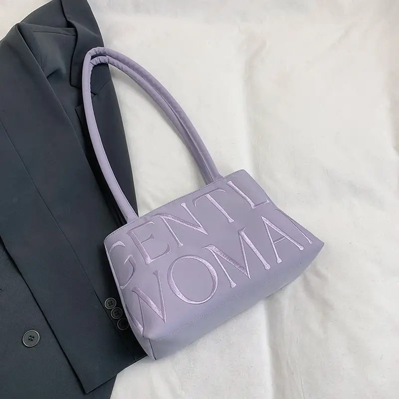 Gentle Woman Letter Embroidered Nylon Shoulder Bag