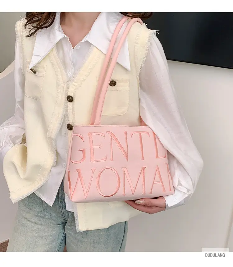 Gentle Woman Letter Embroidered Nylon Shoulder Bag — feature 1
