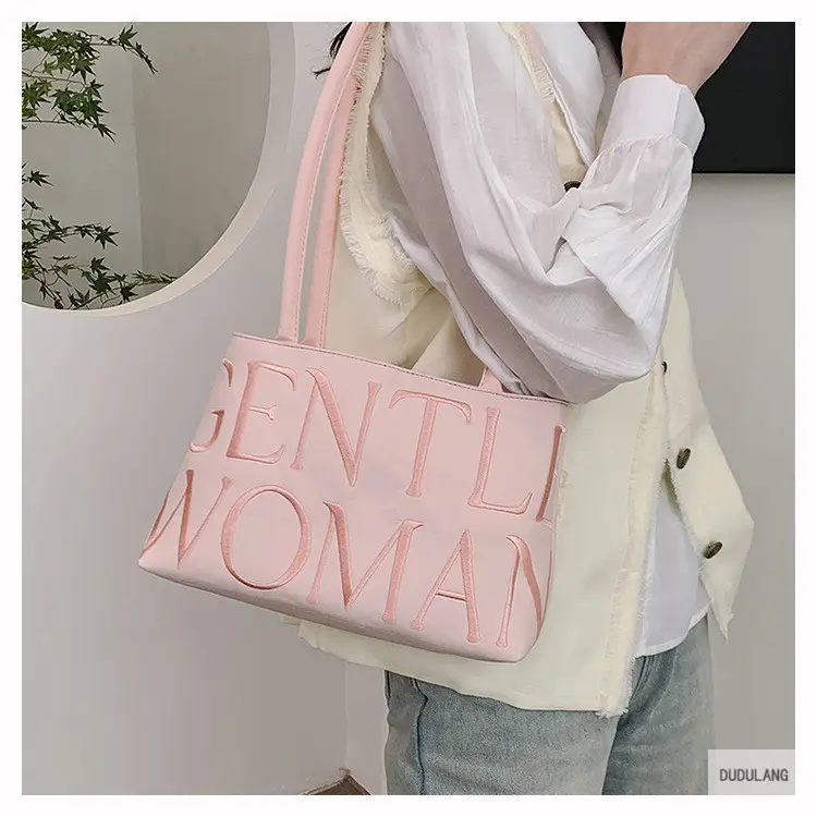 Gentle Woman Letter Embroidered Nylon Shoulder Bag — feature 12