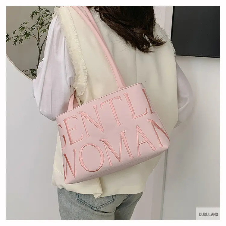 Gentle Woman Letter Embroidered Nylon Shoulder Bag — feature 13
