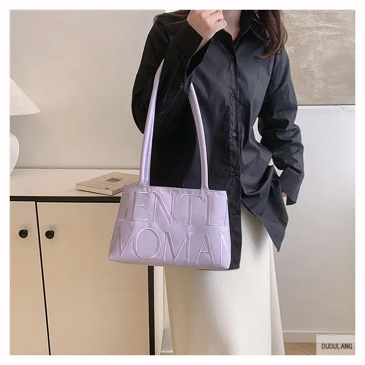 Gentle Woman Letter Embroidered Nylon Shoulder Bag — feature 14