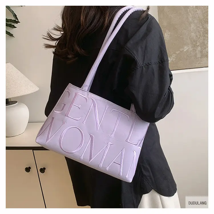 Gentle Woman Letter Embroidered Nylon Shoulder Bag — feature 15