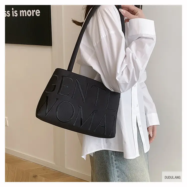 Gentle Woman Letter Embroidered Nylon Shoulder Bag — feature 16