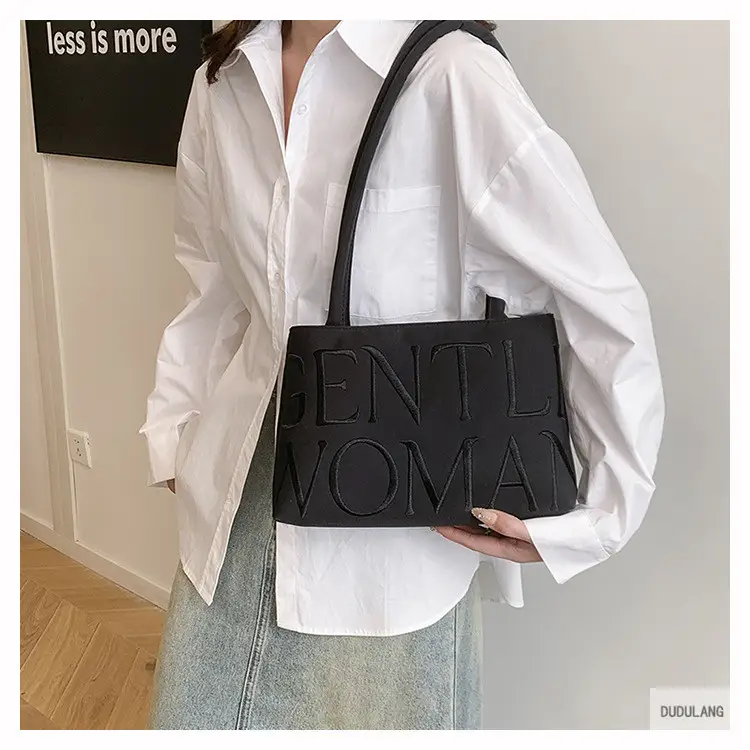 Gentle Woman Letter Embroidered Nylon Shoulder Bag — feature 17