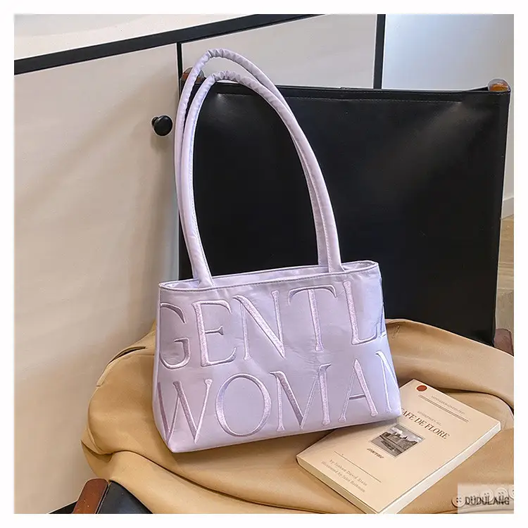 Gentle Woman Letter Embroidered Nylon Shoulder Bag — feature 20