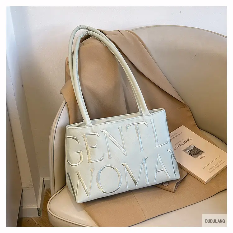 Gentle Woman Letter Embroidered Nylon Shoulder Bag — feature 22