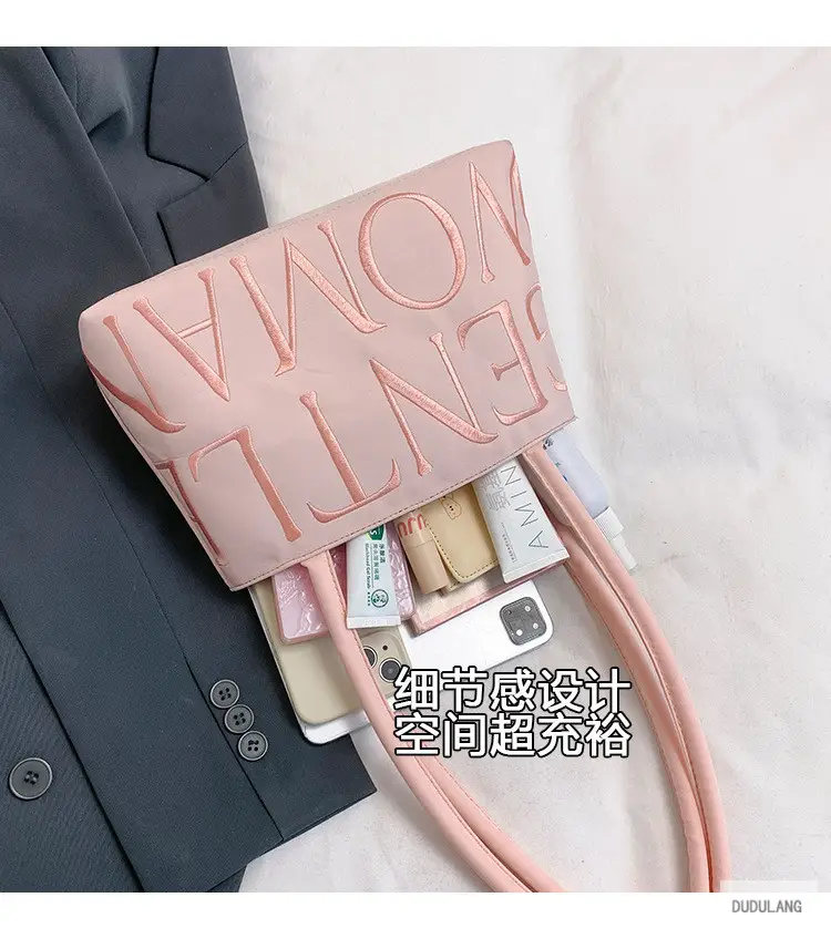 Gentle Woman Letter Embroidered Nylon Shoulder Bag — feature 5