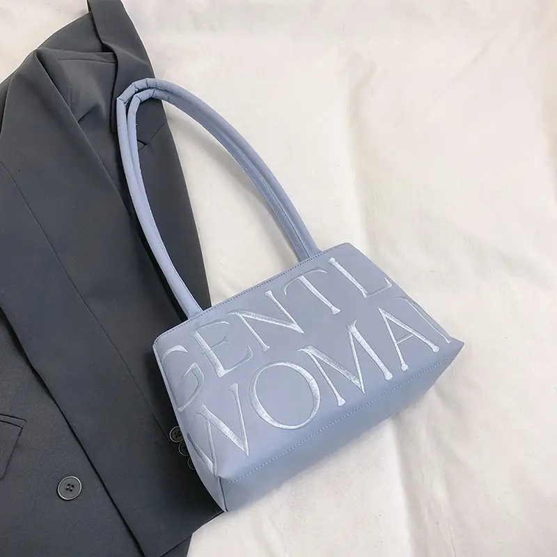 Gentle Woman Letter Embroidered Nylon Shoulder Bag