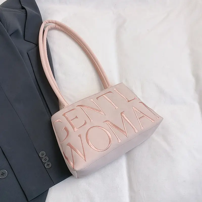 Gentle Woman Letter Embroidered Nylon Shoulder Bag