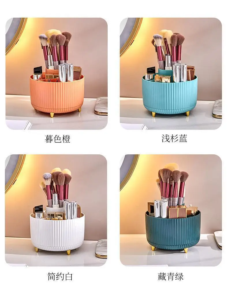 Blue Rotating Makeup Brush Storage Tube for Desk — feature 10