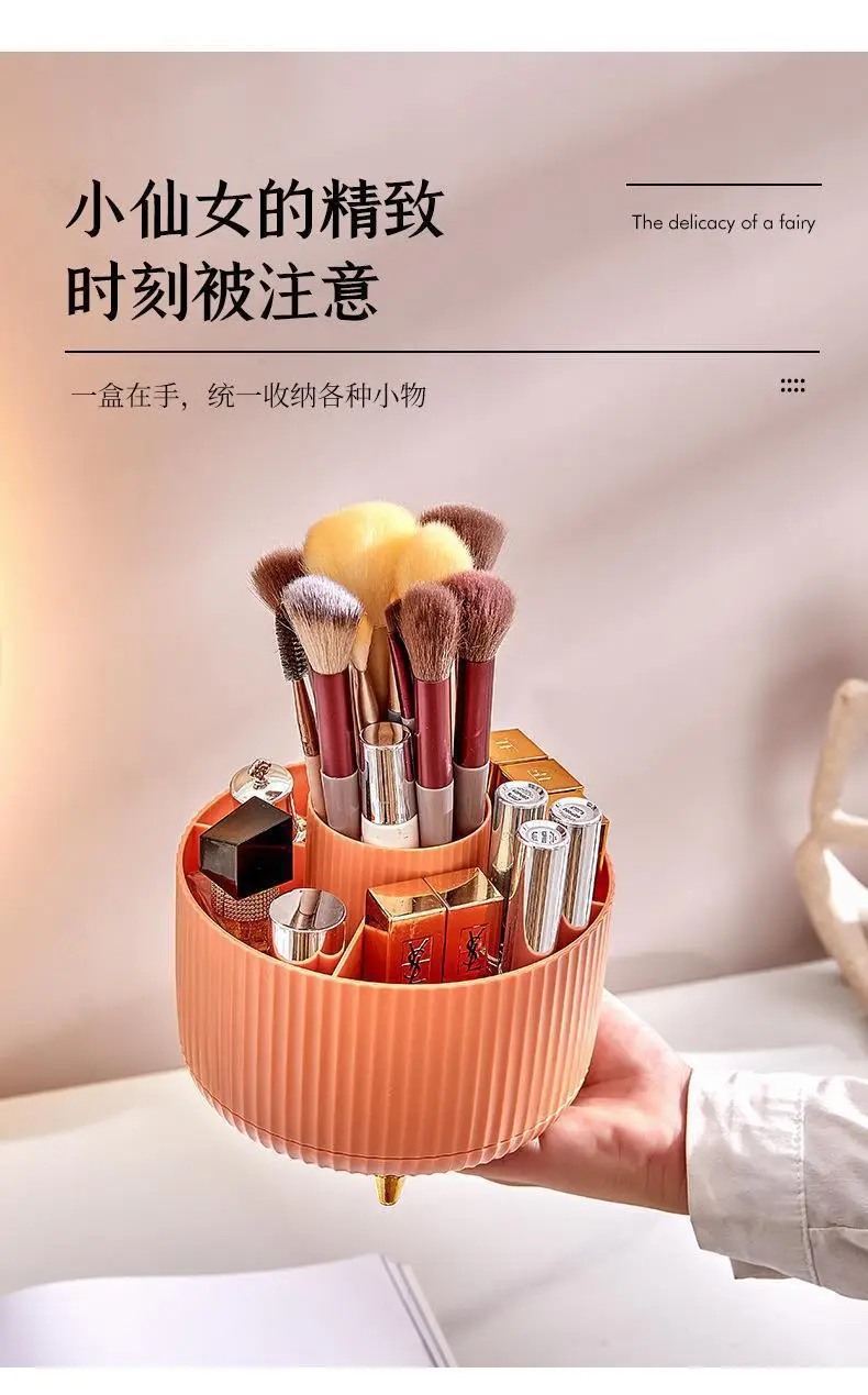 Blue Rotating Makeup Brush Storage Tube for Desk — feature 8