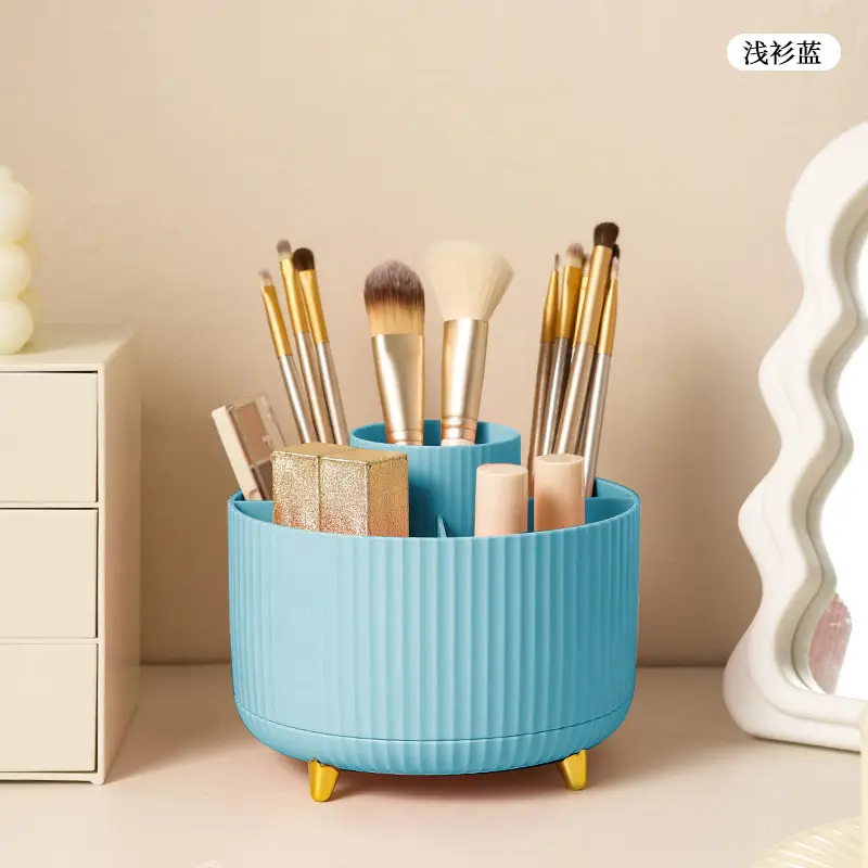 Blue Rotating Makeup Brush Storage Tube for Desk