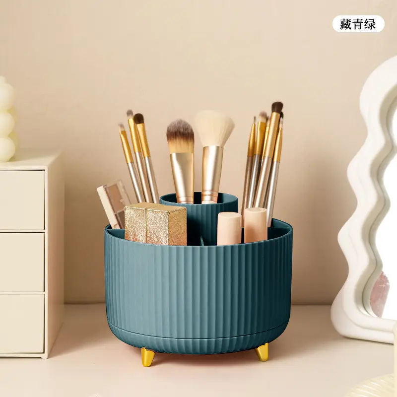 Blue Rotating Makeup Brush Storage Tube for Desk