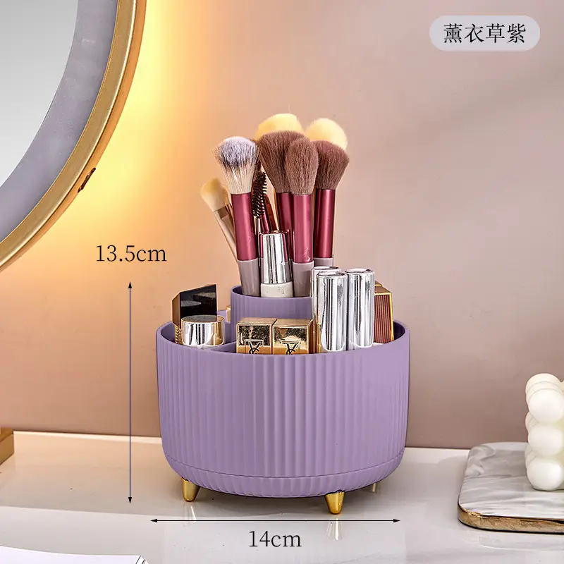Blue Rotating Makeup Brush Storage Tube for Desk