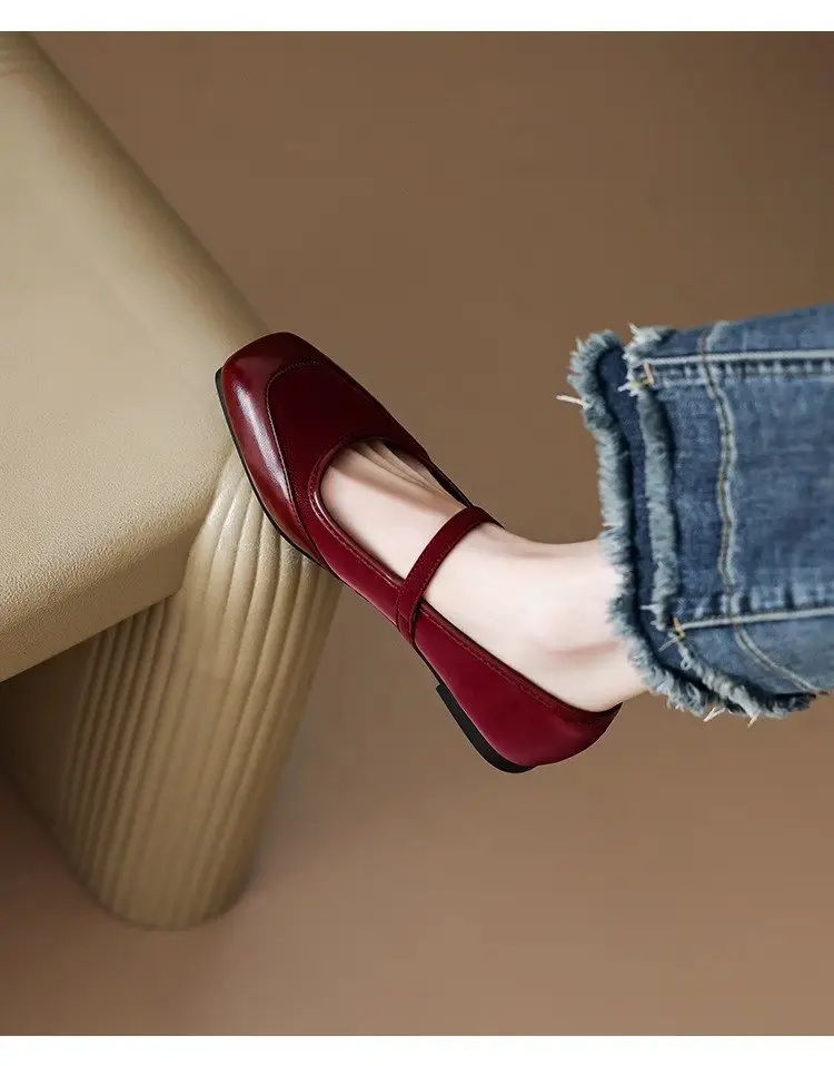 French Style Mary Jane Shoes Women's Flat 2025 Spring New Style Shoes Elegant Red Dress All-match Late and Late Shoes — feature 4