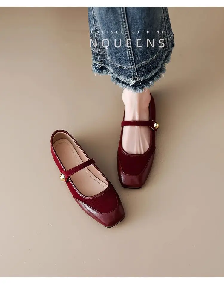 French Style Mary Jane Shoes Women's Flat 2025 Spring New Style Shoes Elegant Red Dress All-match Late and Late Shoes — feature 5