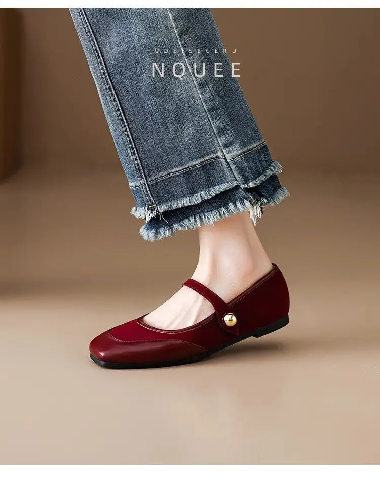 French Style Mary Jane Shoes Women's Flat 2025 Spring New Style Shoes Elegant Red Dress All-match Late and Late Shoes — feature 7
