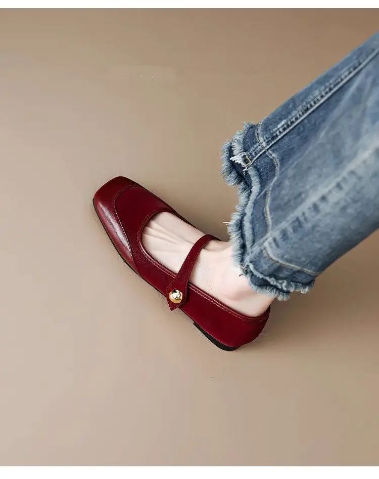 French Style Mary Jane Shoes Women's Flat 2025 Spring New Style Shoes Elegant Red Dress All-match Late and Late Shoes — feature 8