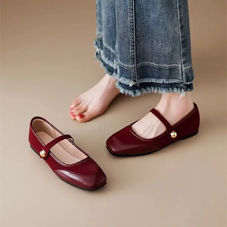 French Style Mary Jane Shoes Women's Flat 2025 Spring New Style Shoes Elegant Red Dress All-match Late and Late Shoes