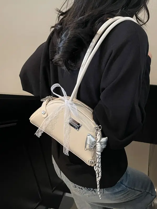 Red Korean Women's Shoulder Bag with Bow Decor - Image 11